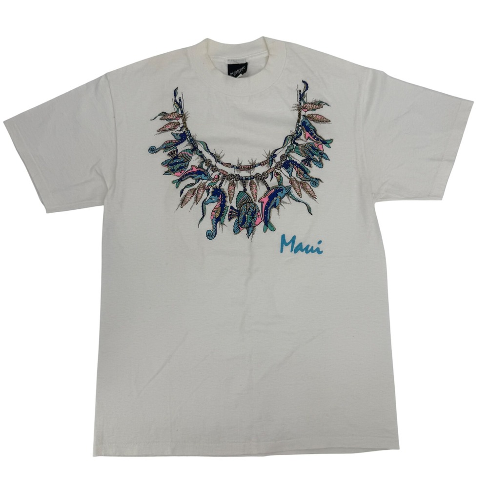 Vintage‎ 1992 Single Stitch Diamond Dust Maui Graphic T-Shirt Glitter Sea Life